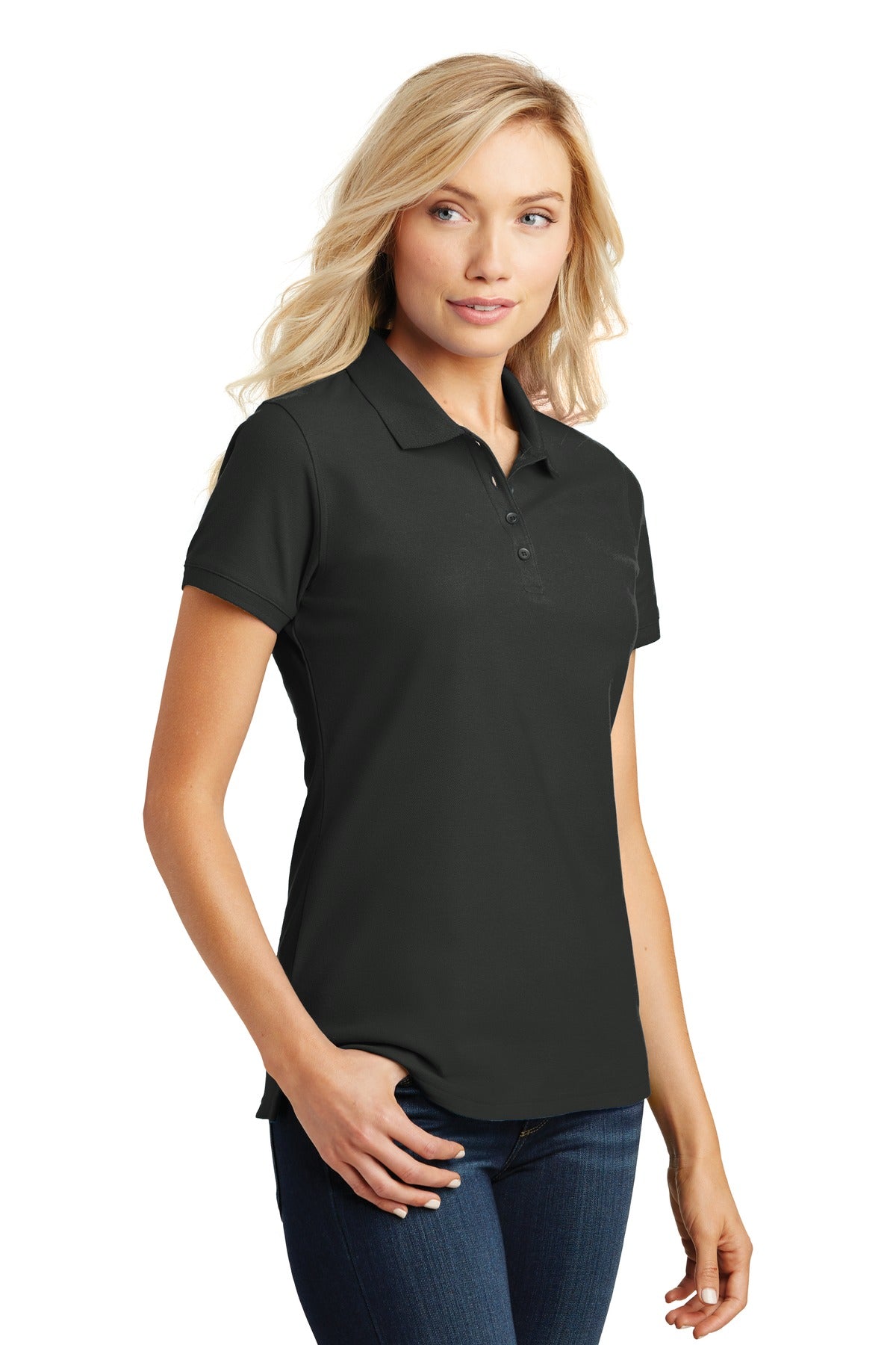 Deep Black Port Authority Women's Core Classic Pique Polo. L100