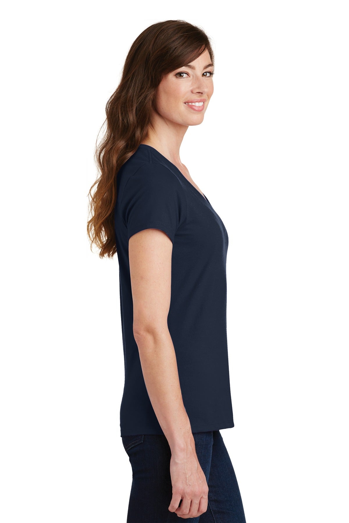 Deep Navy Port & Co Women's Fan Favorite V-Neck Tee. LPC450V