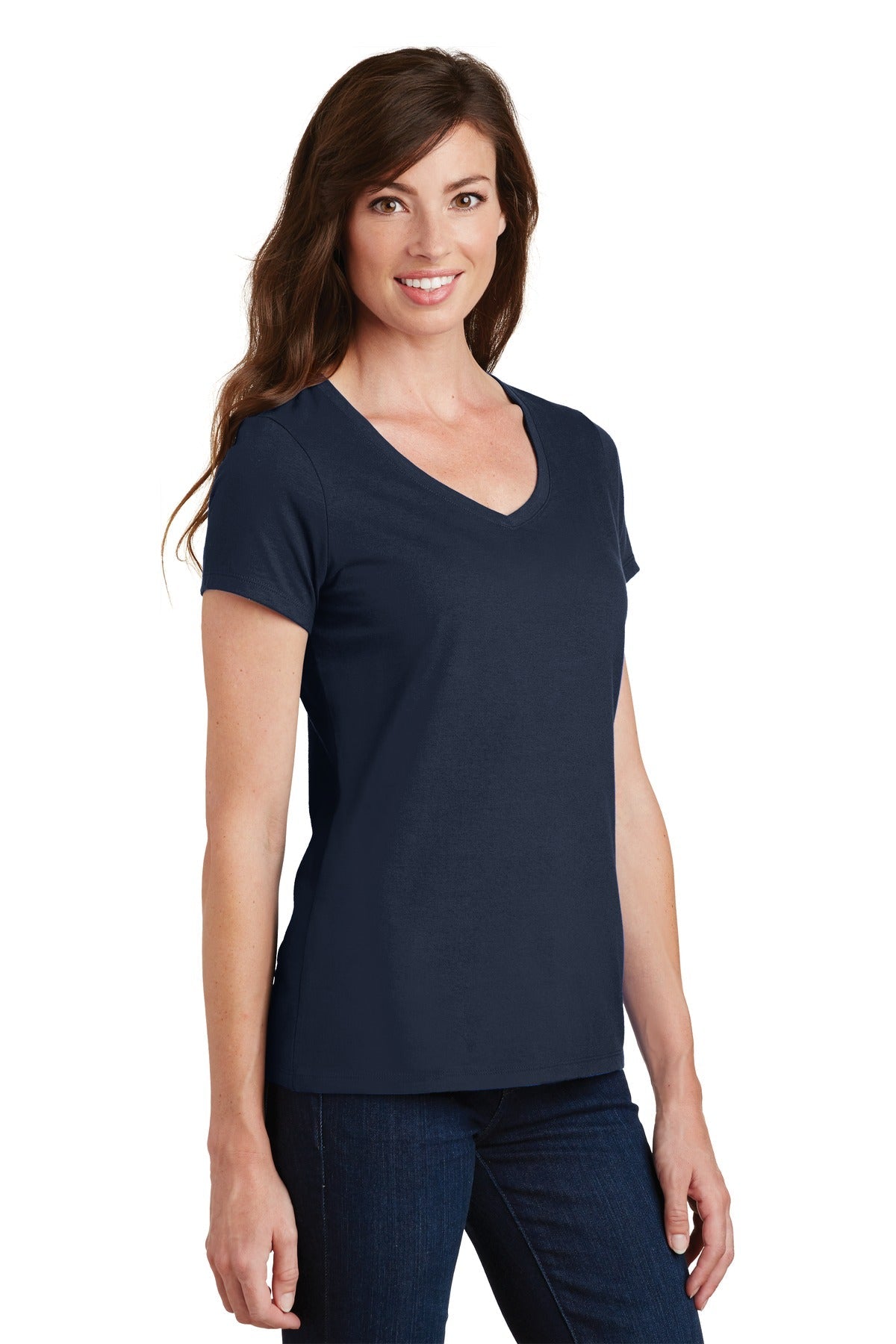 Deep Navy Port & Co Women's Fan Favorite V-Neck Tee. LPC450V