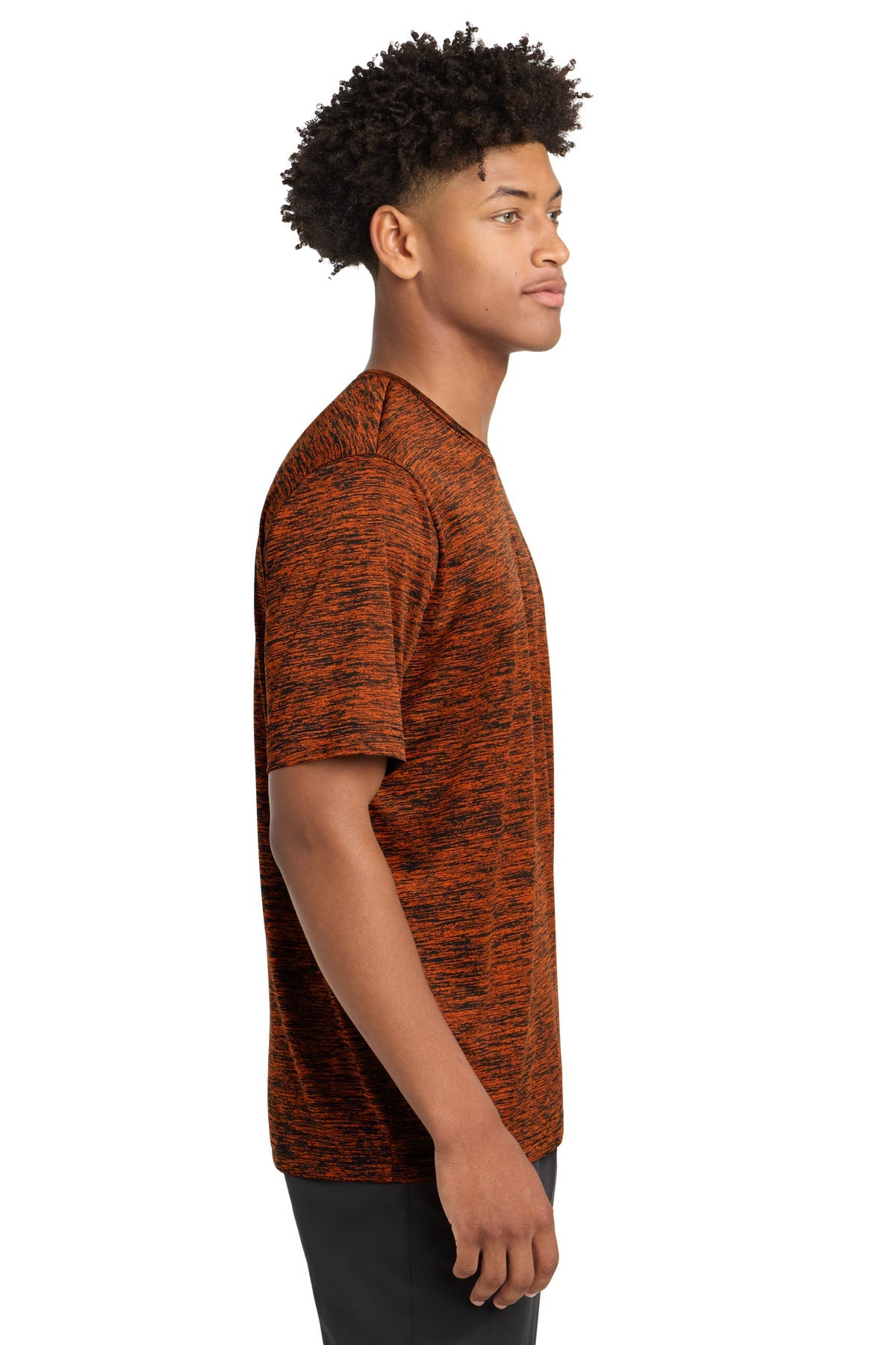 Deep Or-Blk El Sport-Tek PosiCharge Electric Heather Tee. ST390