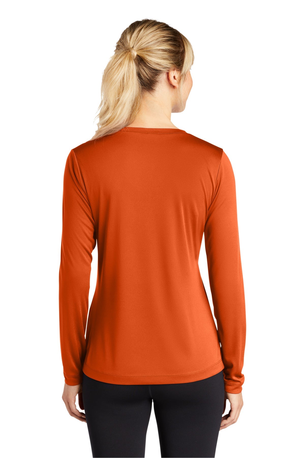 Deep Orange Sport-Tek Women's Long Sleeve PosiCharge Competitor V-Neck Tee. LST353LS