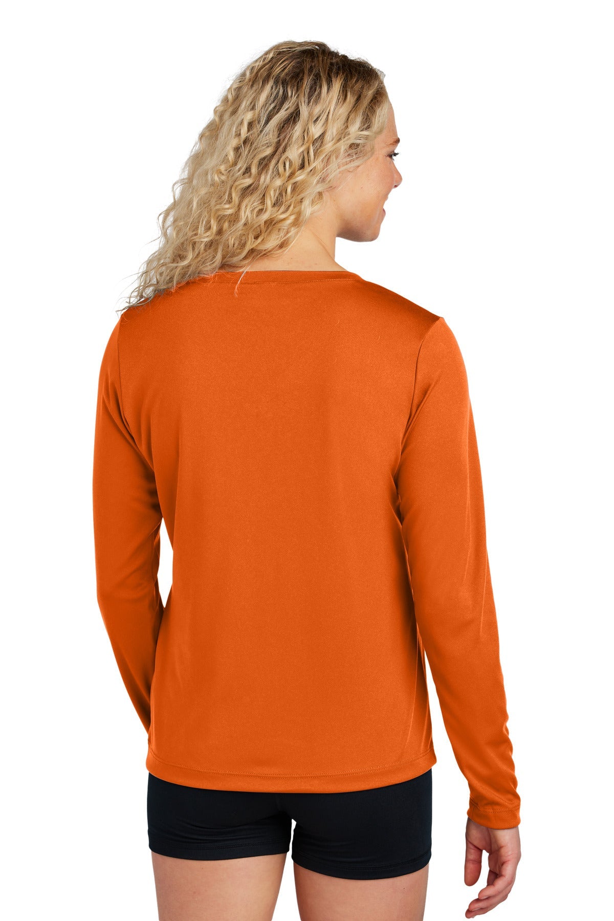 Deep Orange Sport-Tek Women's Long Sleeve PosiCharge Competitor V-Neck Tee. LST353LS