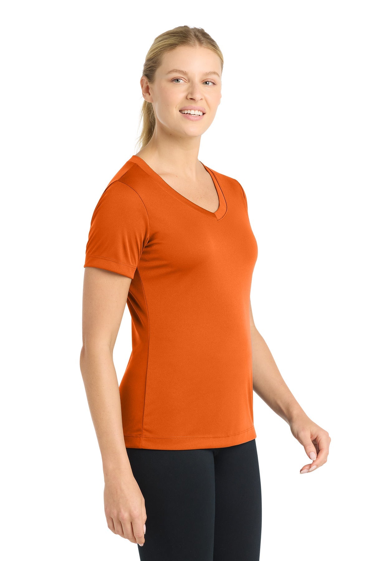 Deep Orange Sport-Tek Women's PosiCharge Competitor V-Neck Tee. LST353