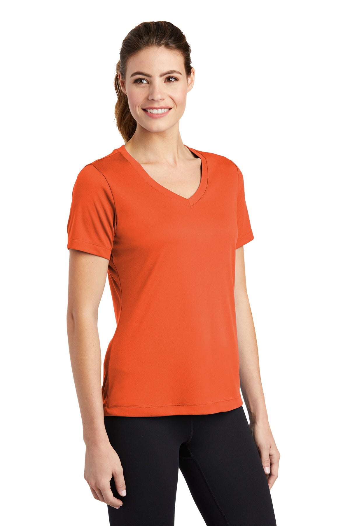 Deep Orange Sport-Tek Women's PosiCharge Competitor V-Neck Tee. LST353