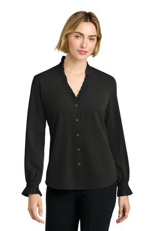 DeepBlack Brooks Brothers Women's Long Sleeve Ruffle Collar Blouse BB18011