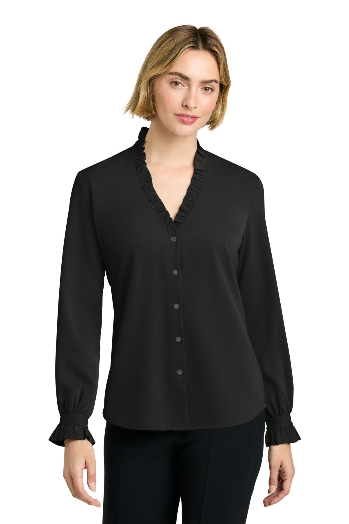 DeepBlack Brooks Brothers Women's Long Sleeve Ruffle Collar Blouse BB18011