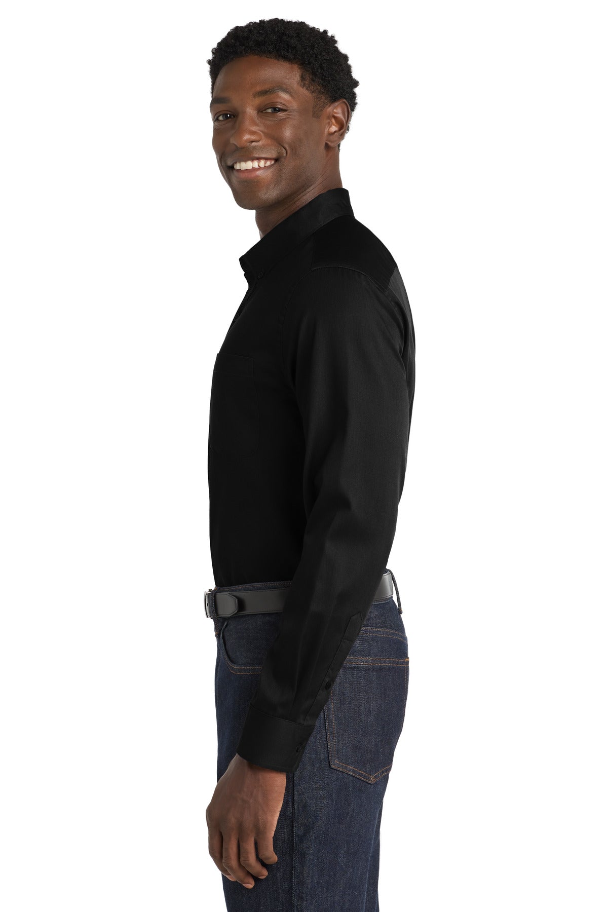 DeepBlack Port Authority Long Sleeve SuperPro React Twill Shirt. W808