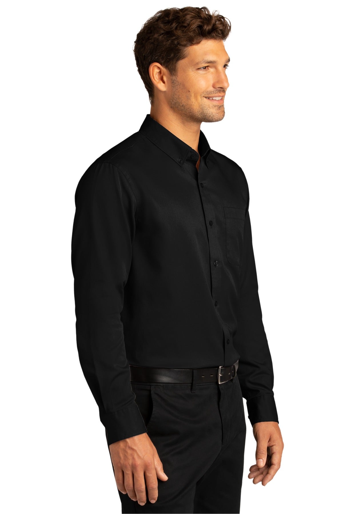 DeepBlack Port Authority Long Sleeve SuperPro React Twill Shirt. W808