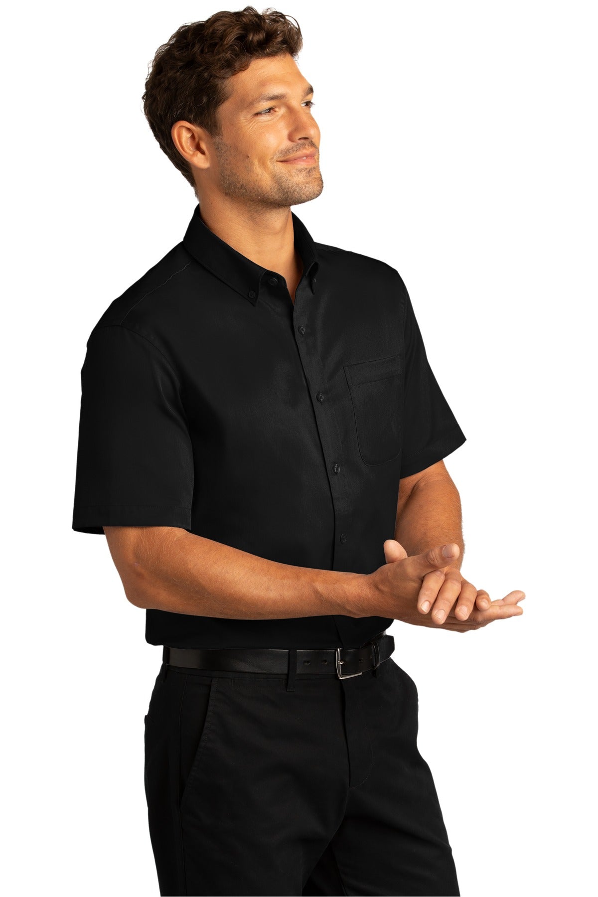 DeepBlack Port Authority Short Sleeve SuperPro React Twill Shirt. W809