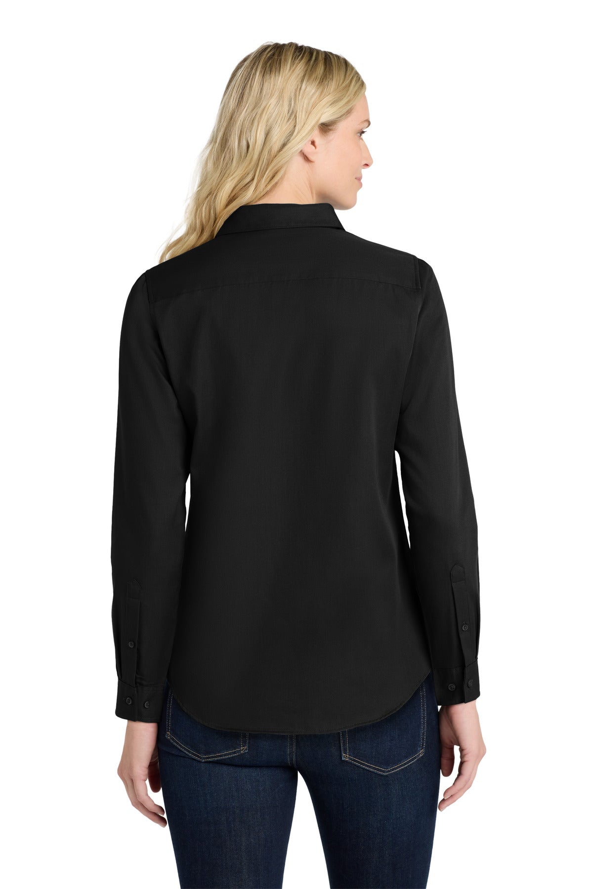 DeepBlack Port Authority Women's Long Sleeve SuperPro React Twill Shirt. LW808