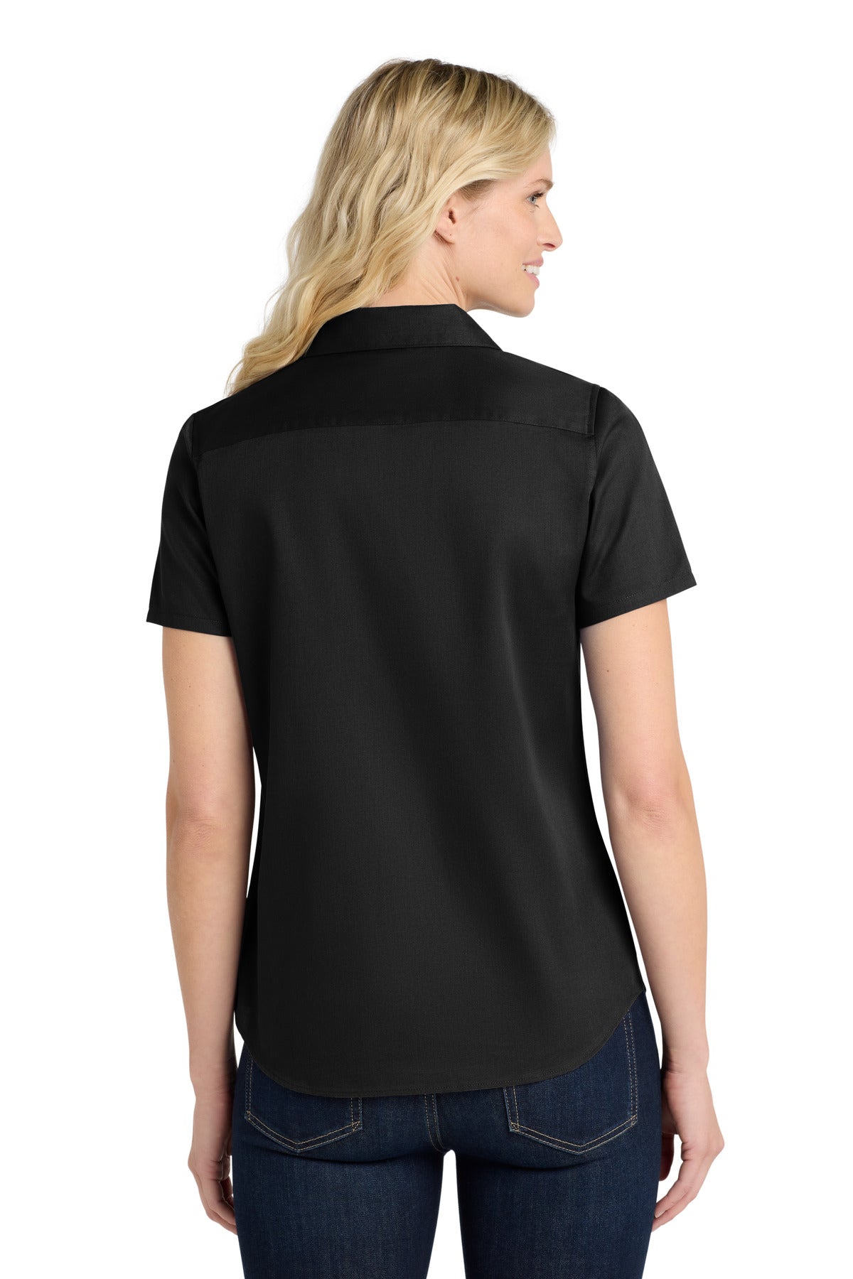 DeepBlack Port Authority Women's Short Sleeve SuperPro React Twill Shirt. LW809
