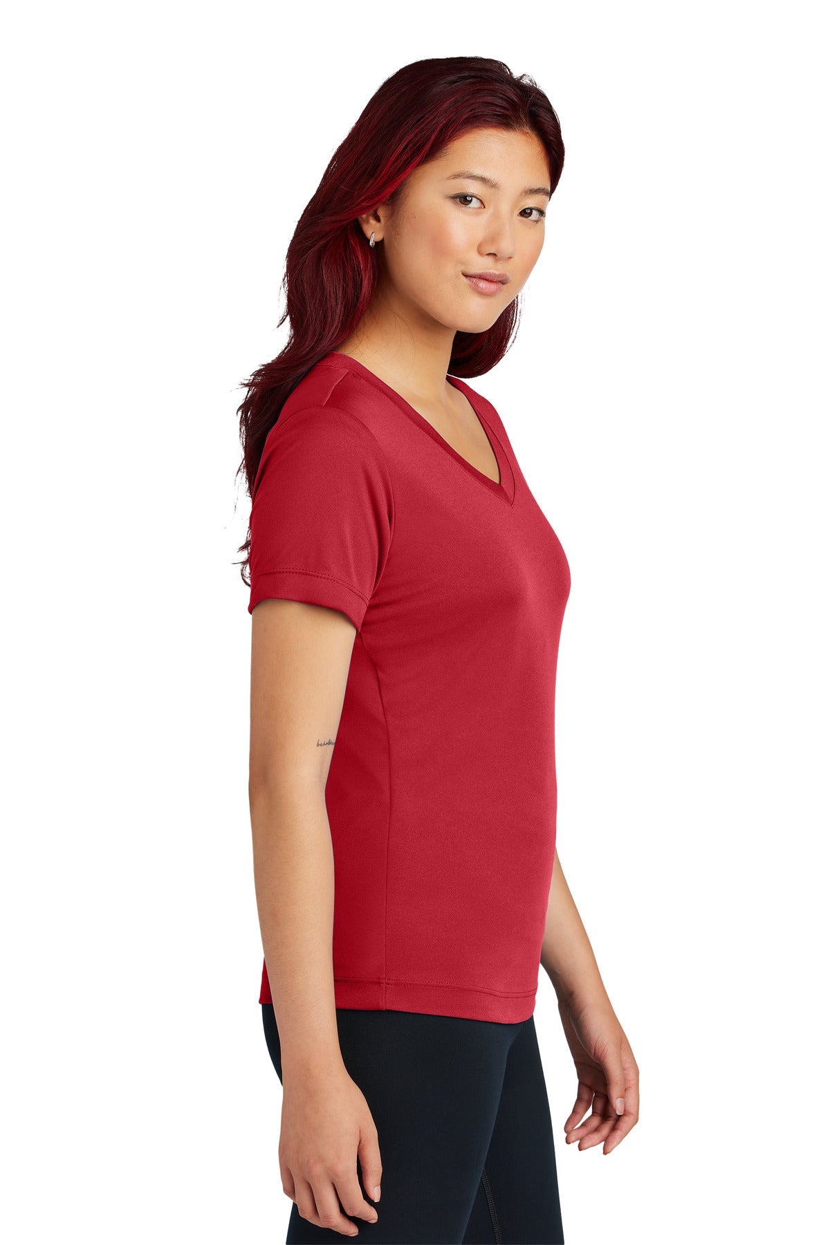 DeepRed Sport-Tek Women's PosiCharge Competitor V-Neck Tee. LST353