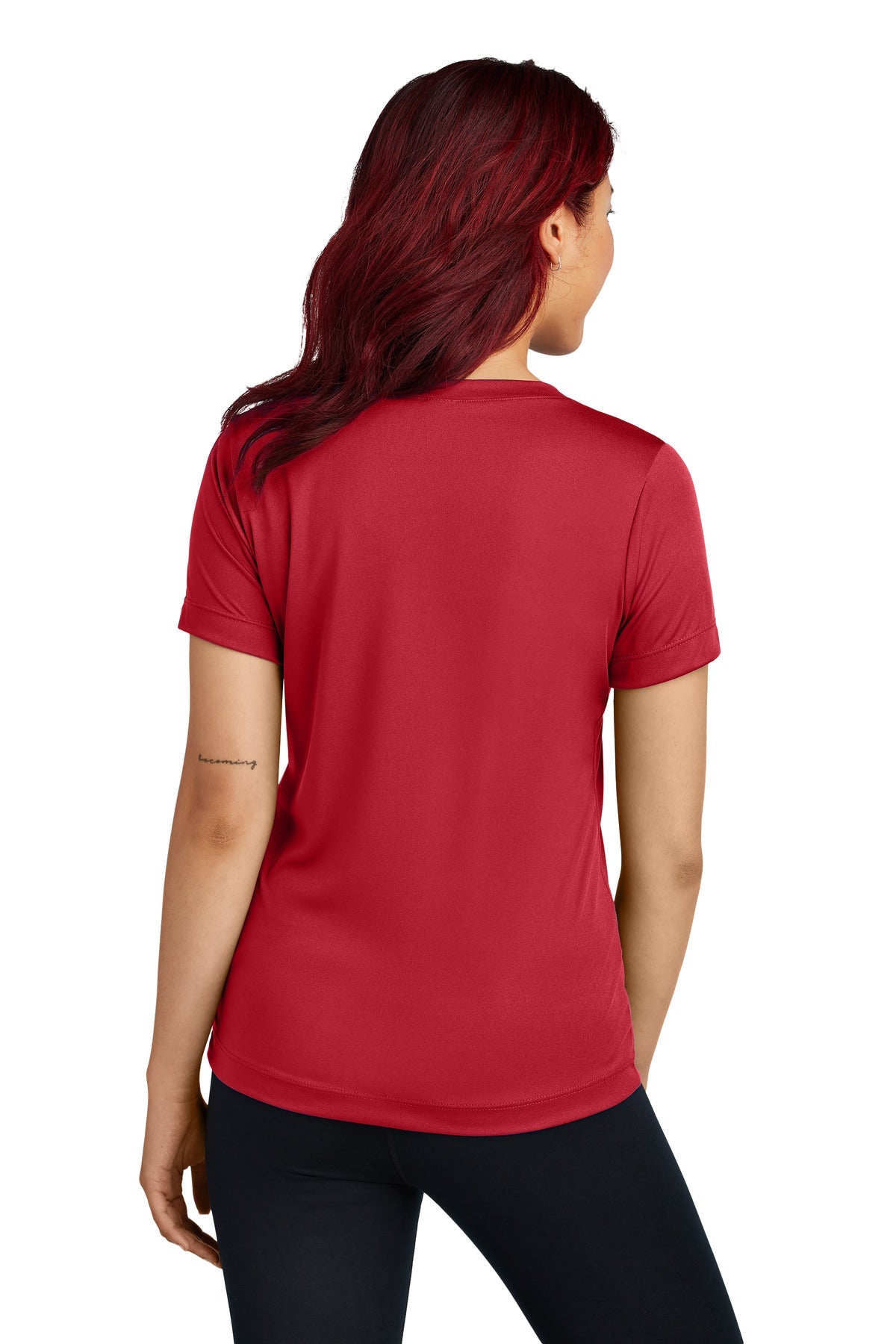 DeepRed Sport-Tek Women's PosiCharge Competitor V-Neck Tee. LST353