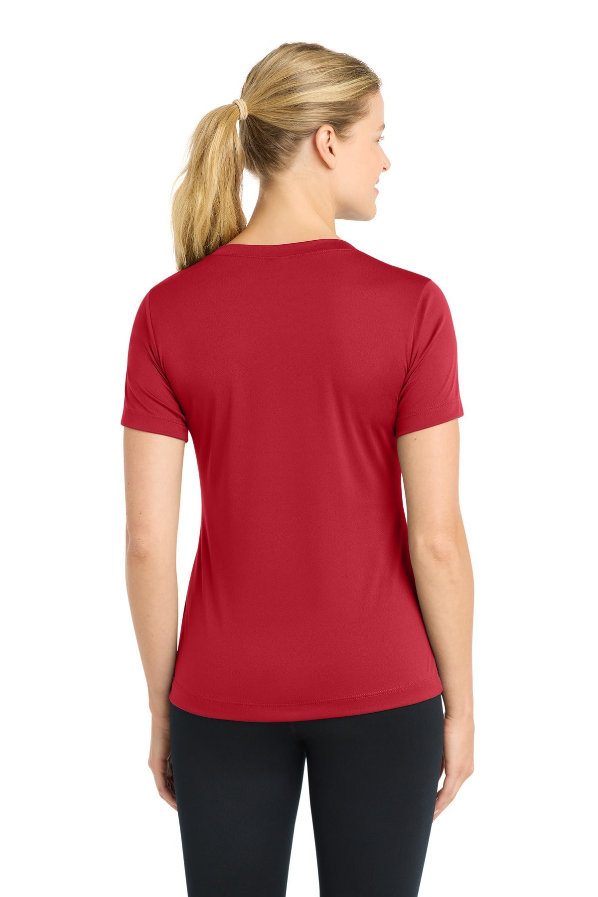 DeepRed Sport-Tek Women's PosiCharge Competitor V-Neck Tee. LST353