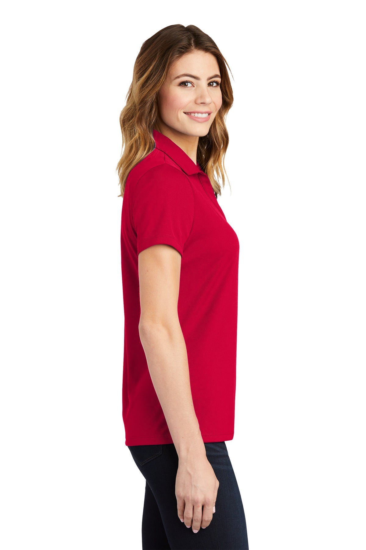 DeepRed Sport-Tek Women's PosiCharge RacerMesh Polo. LST640