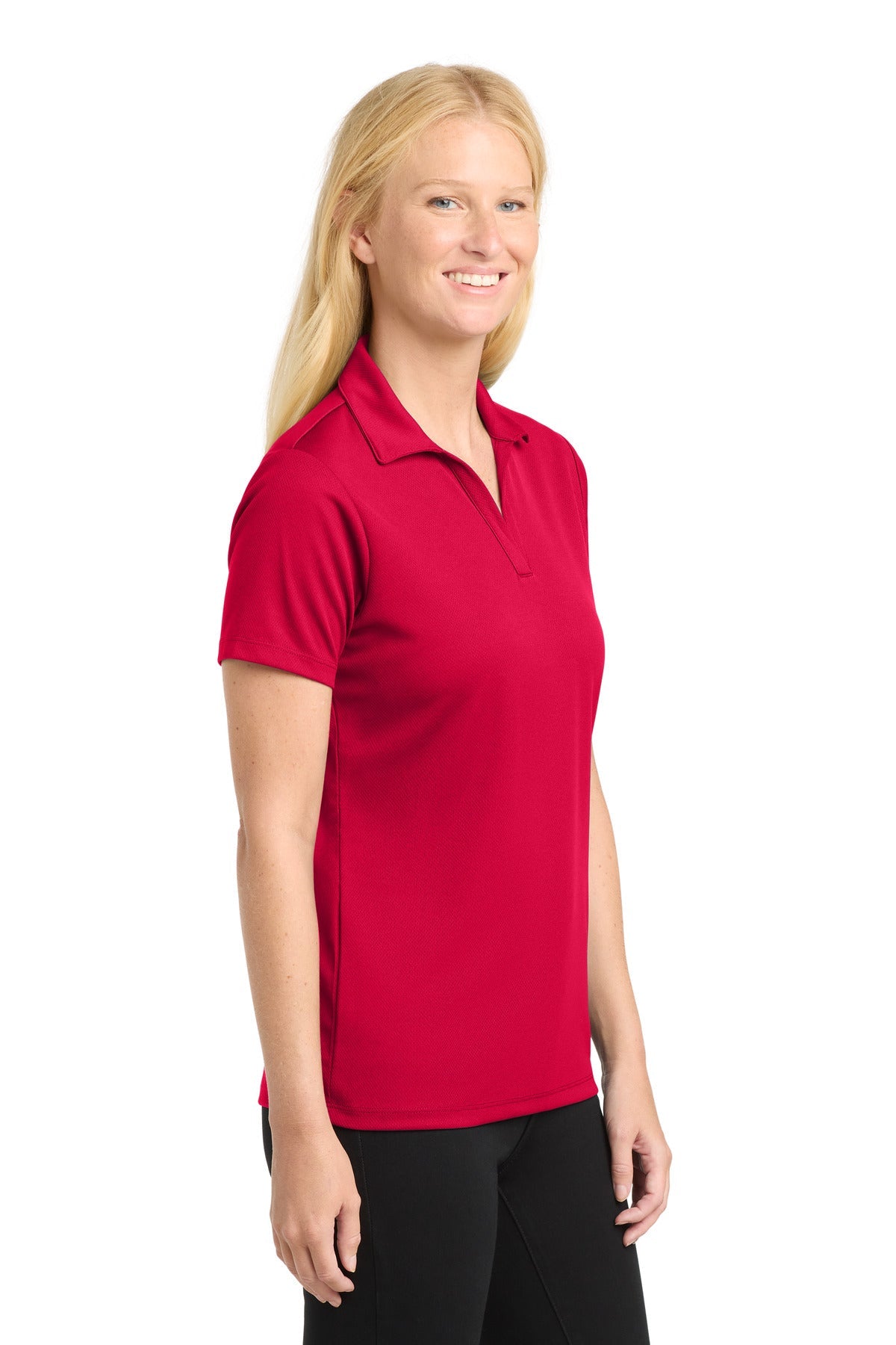 DeepRed Sport-Tek Women's PosiCharge RacerMesh Polo. LST640
