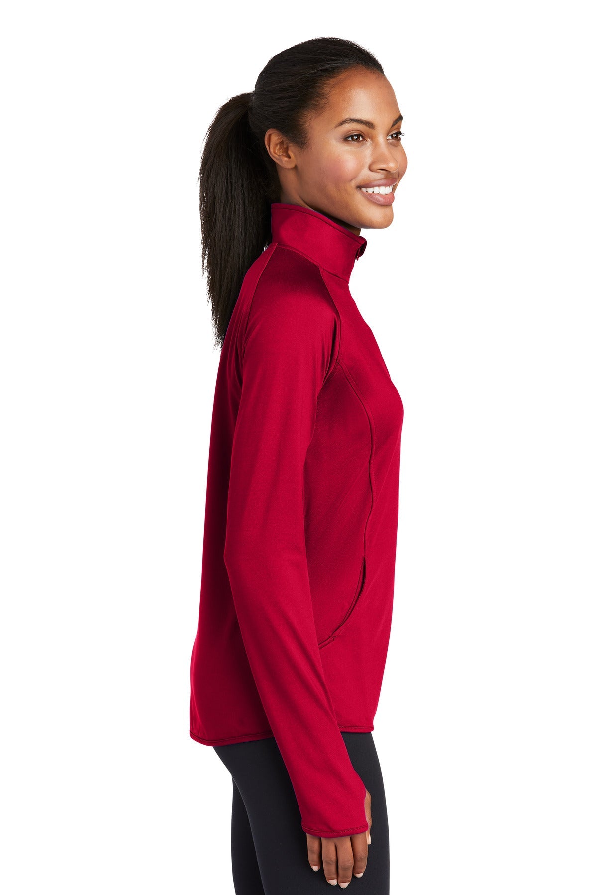DeepRed Sport-Tek Women's Sport-Wick Stretch 1/4-Zip Pullover. LST850