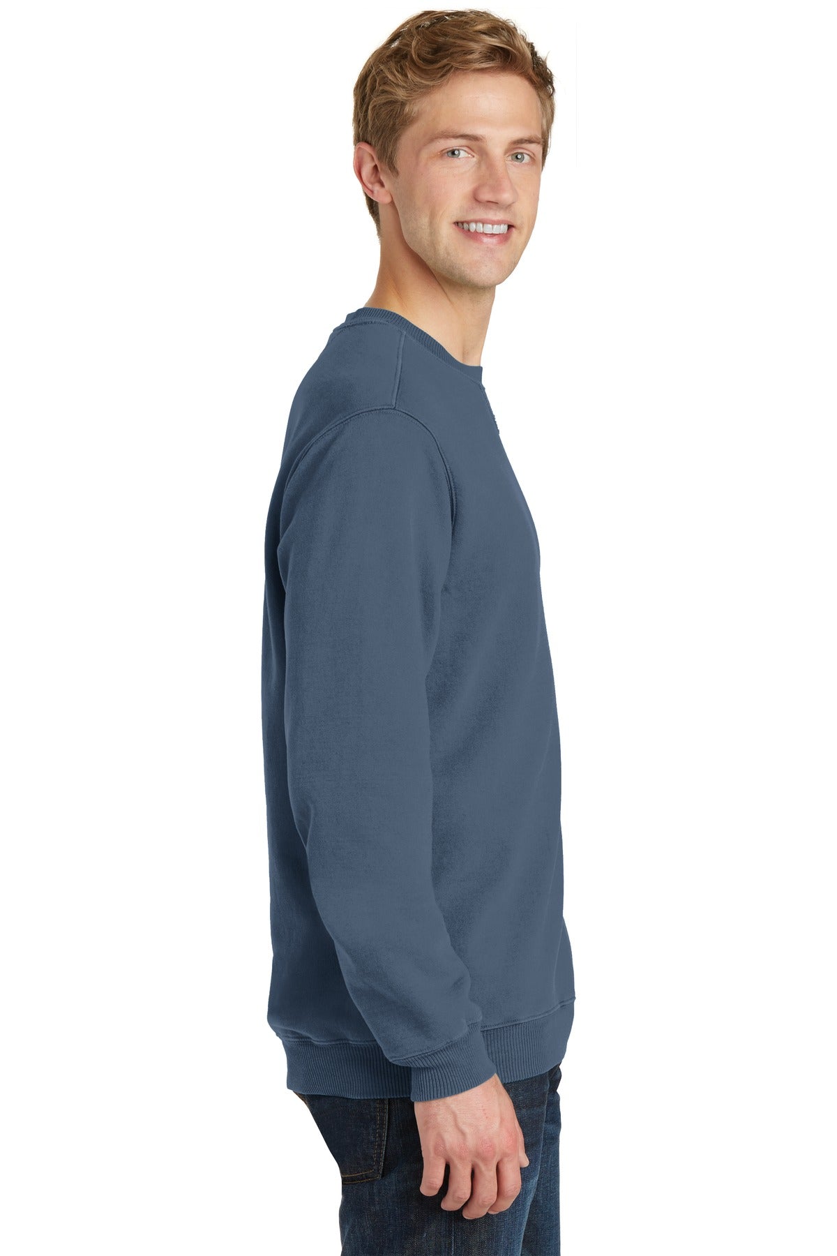 Denim Blue Port & Co Beach Wash Garment-Dyed Crewneck Sweatshirt PC098