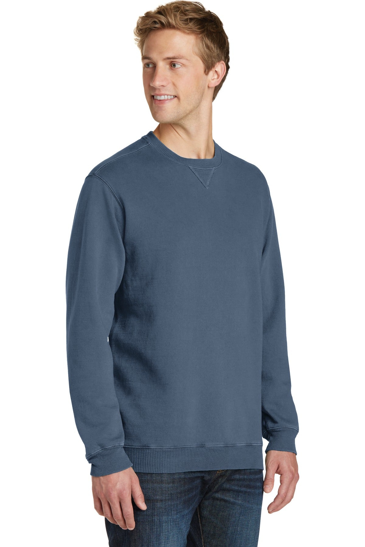Denim Blue Port & Co Beach Wash Garment-Dyed Crewneck Sweatshirt PC098