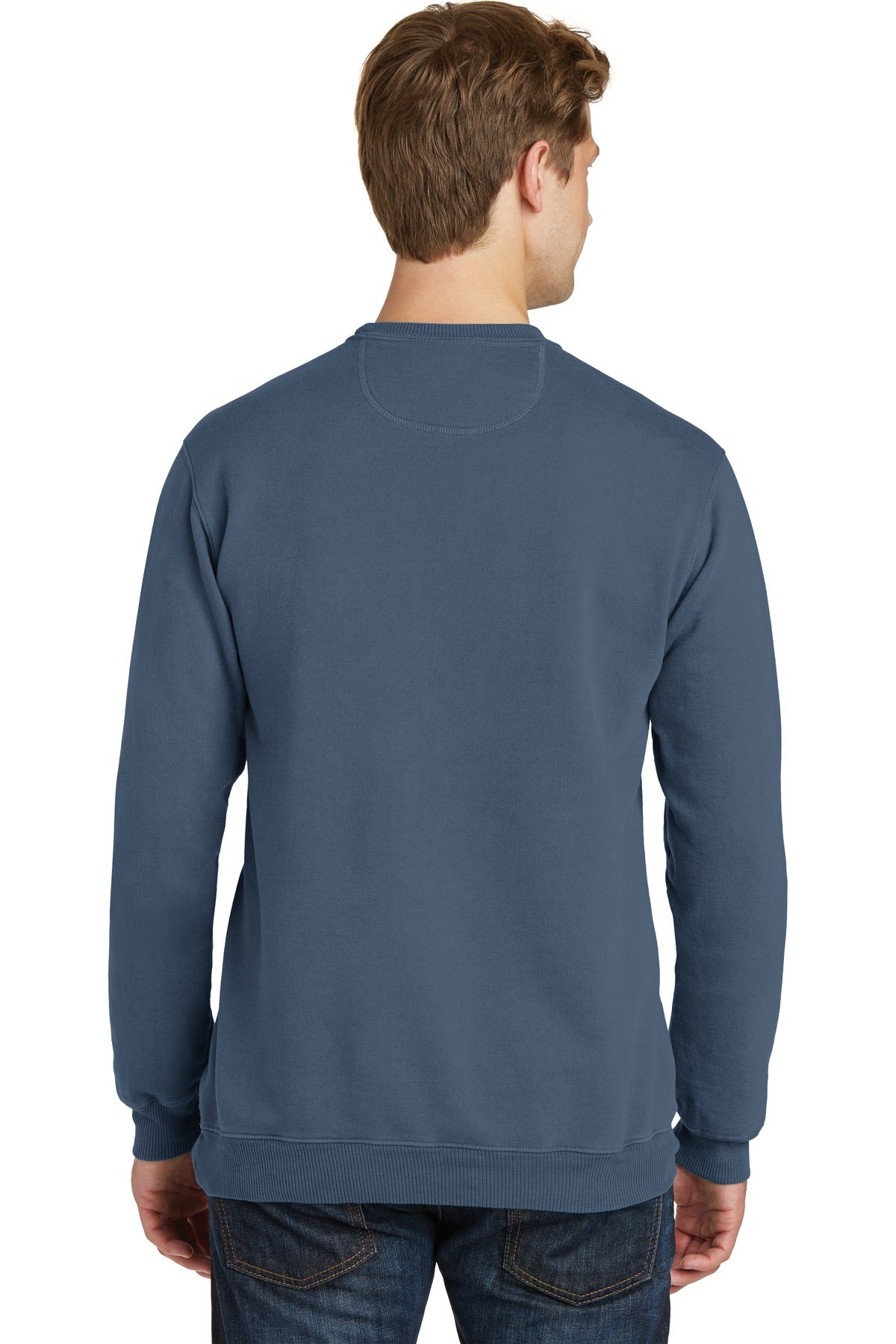Denim Blue Port & Co Beach Wash Garment-Dyed Crewneck Sweatshirt PC098
