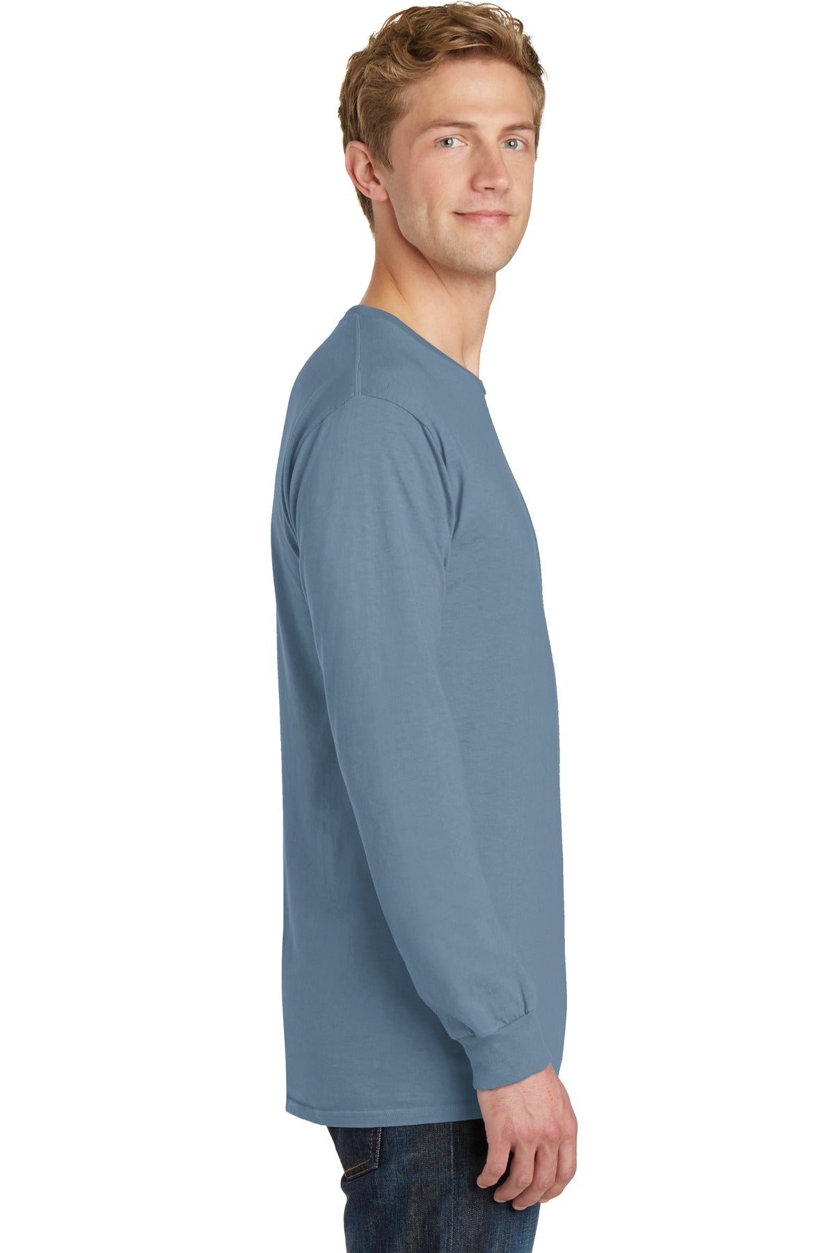 Denim Blue Port & Co Beach Wash Garment-Dyed Long Sleeve Tee PC099LS