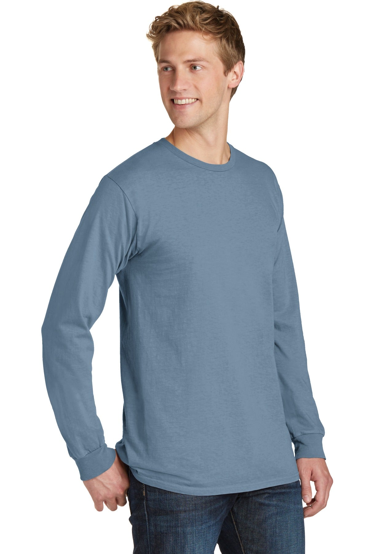 Denim Blue Port & Co Beach Wash Garment-Dyed Long Sleeve Tee PC099LS