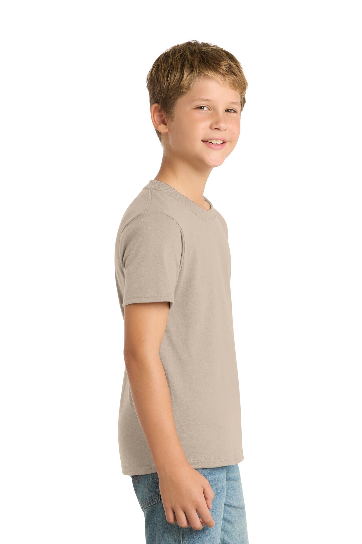 Desert Sand Port & Co Youth Core Blend Tee. PC55Y
