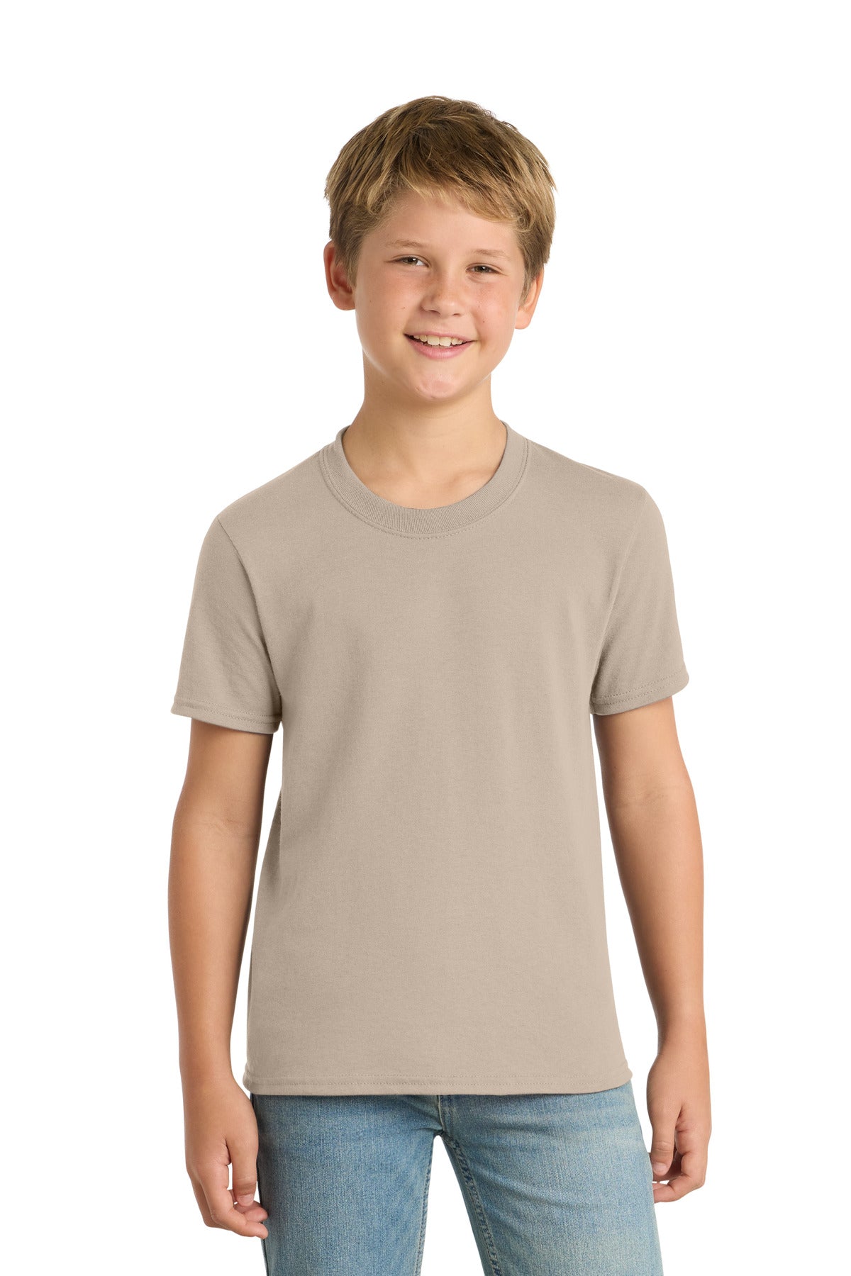 Desert Sand Port & Co Youth Core Blend Tee. PC55Y