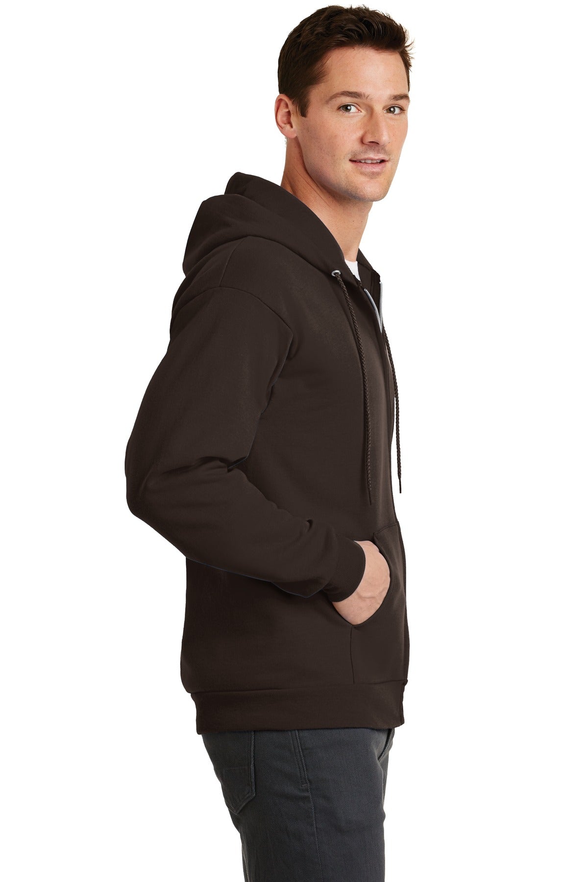 Dk Choc Brown Port & Co Core Fleece Full-Zip Hooded Sweatshirt. PC78ZH