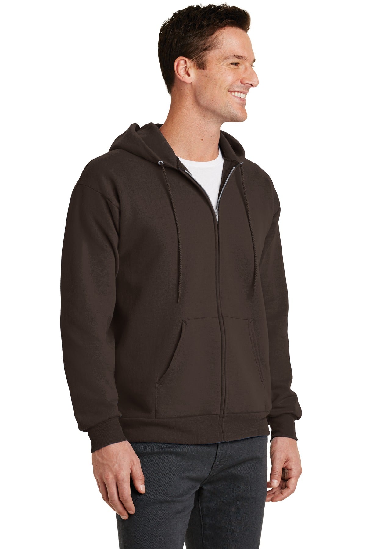 Dk Choc Brown Port & Co Core Fleece Full-Zip Hooded Sweatshirt. PC78ZH
