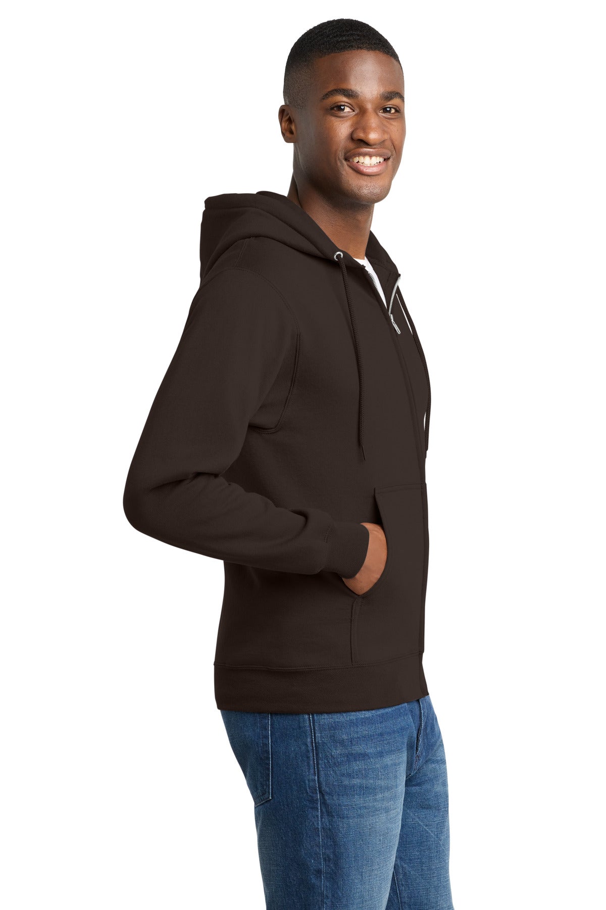 Dk Choc Brown Port & Co Core Fleece Full-Zip Hooded Sweatshirt. PC78ZH