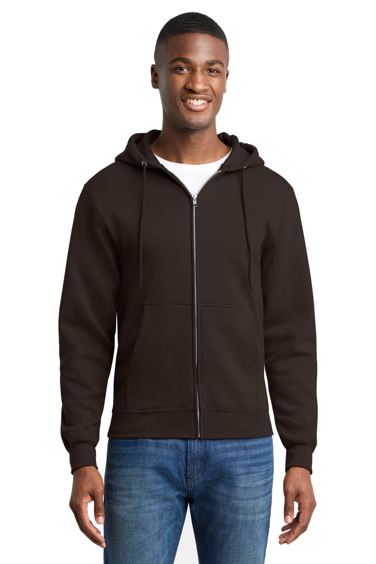 Dk Choc Brown Port & Co Core Fleece Full-Zip Hooded Sweatshirt. PC78ZH