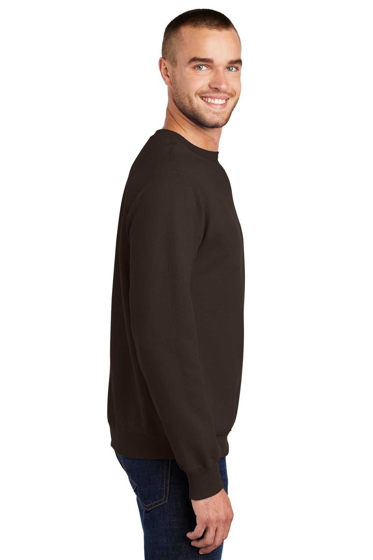 Dk Choc Brown Port & Co Essential Fleece Crewneck Sweatshirt. PC90