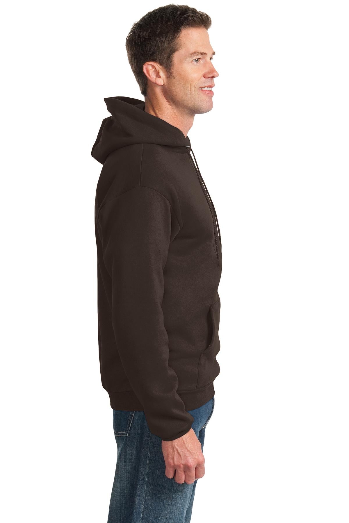 Dk Choc Brown Port & Co Essential Fleece Pullover Hooded Sweatshirt. PC90H