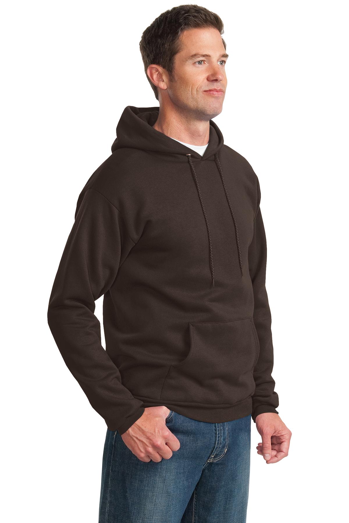 Dk Choc Brown Port & Co Essential Fleece Pullover Hooded Sweatshirt. PC90H