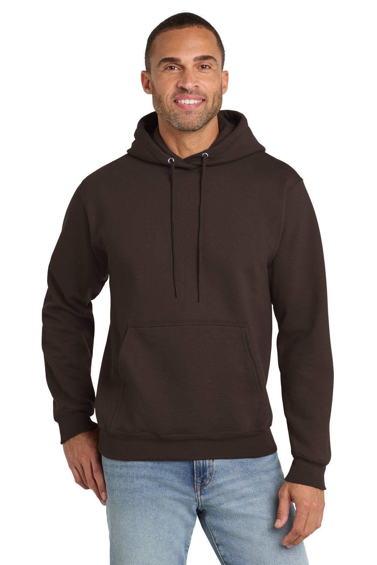 Dk Choc Brown Port & Co Essential Fleece Pullover Hooded Sweatshirt. PC90H