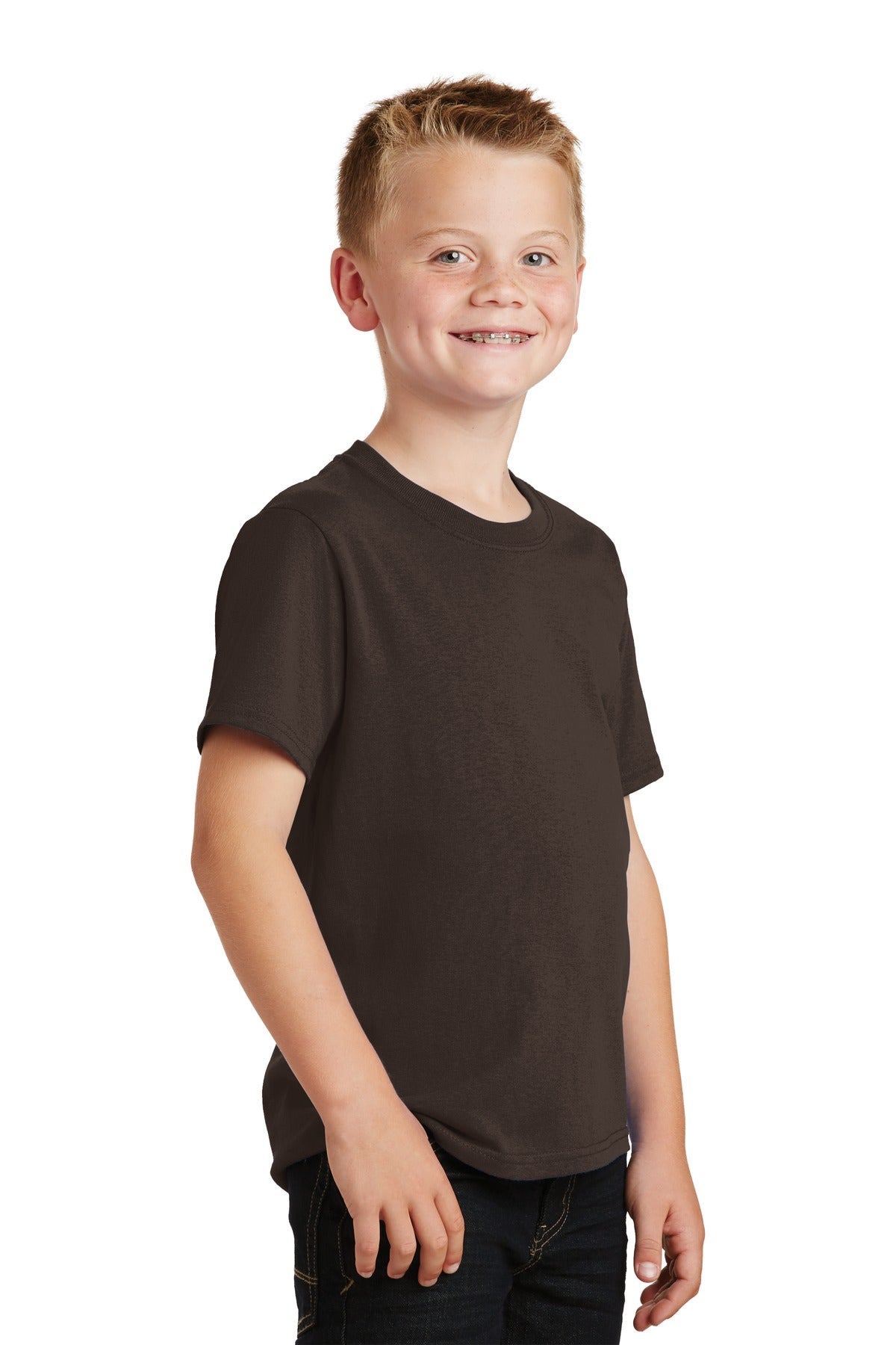 Dk Choc Brown Port & Co Youth Core Cotton Tee. PC54Y