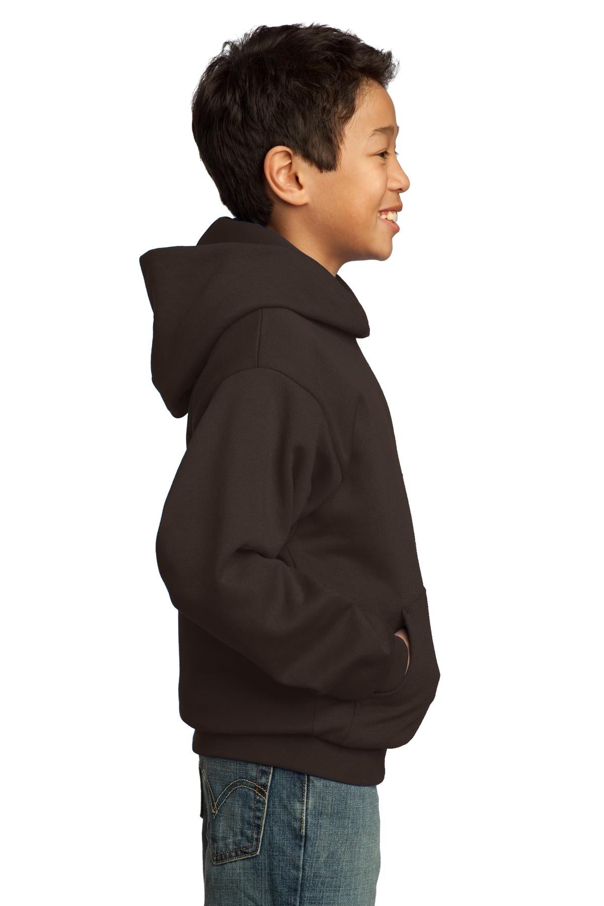 Dk Choc Brown Port & Co Youth Core Fleece Pullover Hooded Sweatshirt. PC90YH