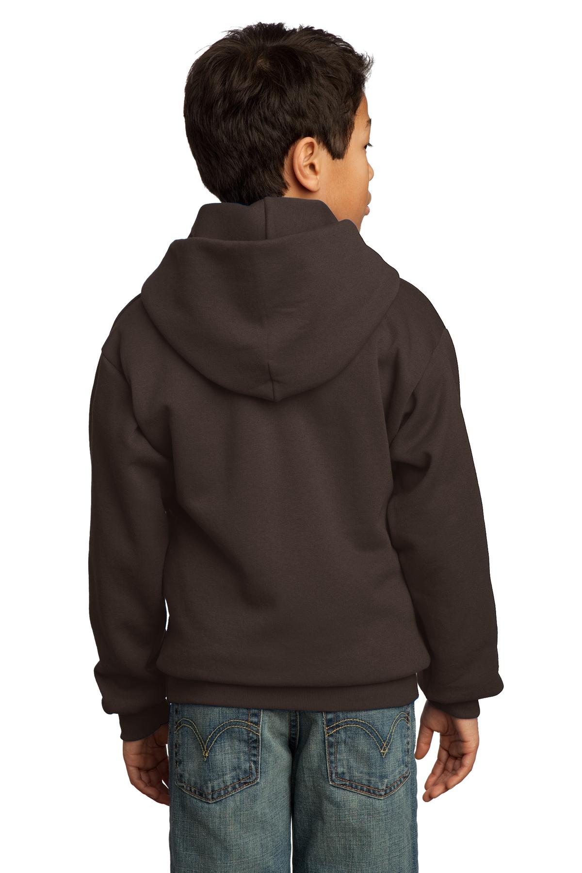 Dk Choc Brown Port & Co Youth Core Fleece Pullover Hooded Sweatshirt. PC90YH