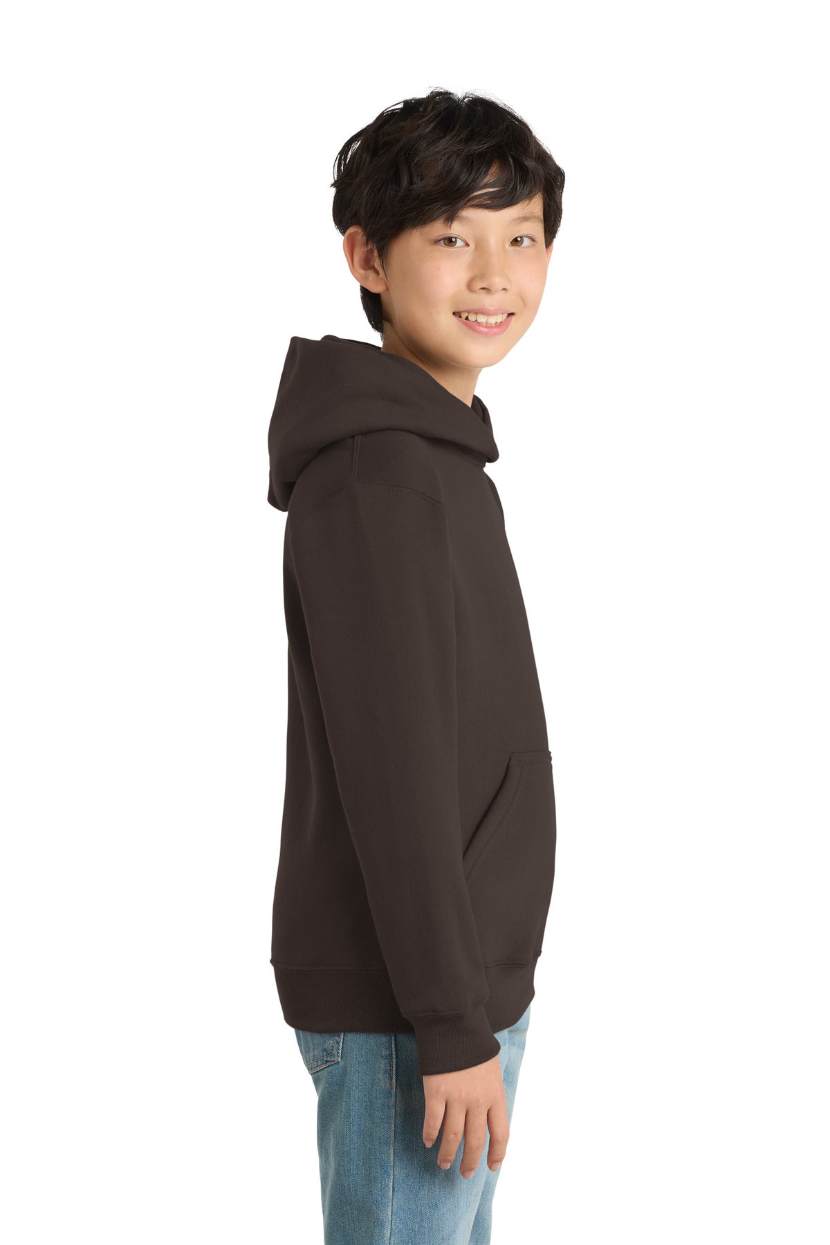 Dk Choc Brown Port & Co Youth Core Fleece Pullover Hooded Sweatshirt. PC90YH
