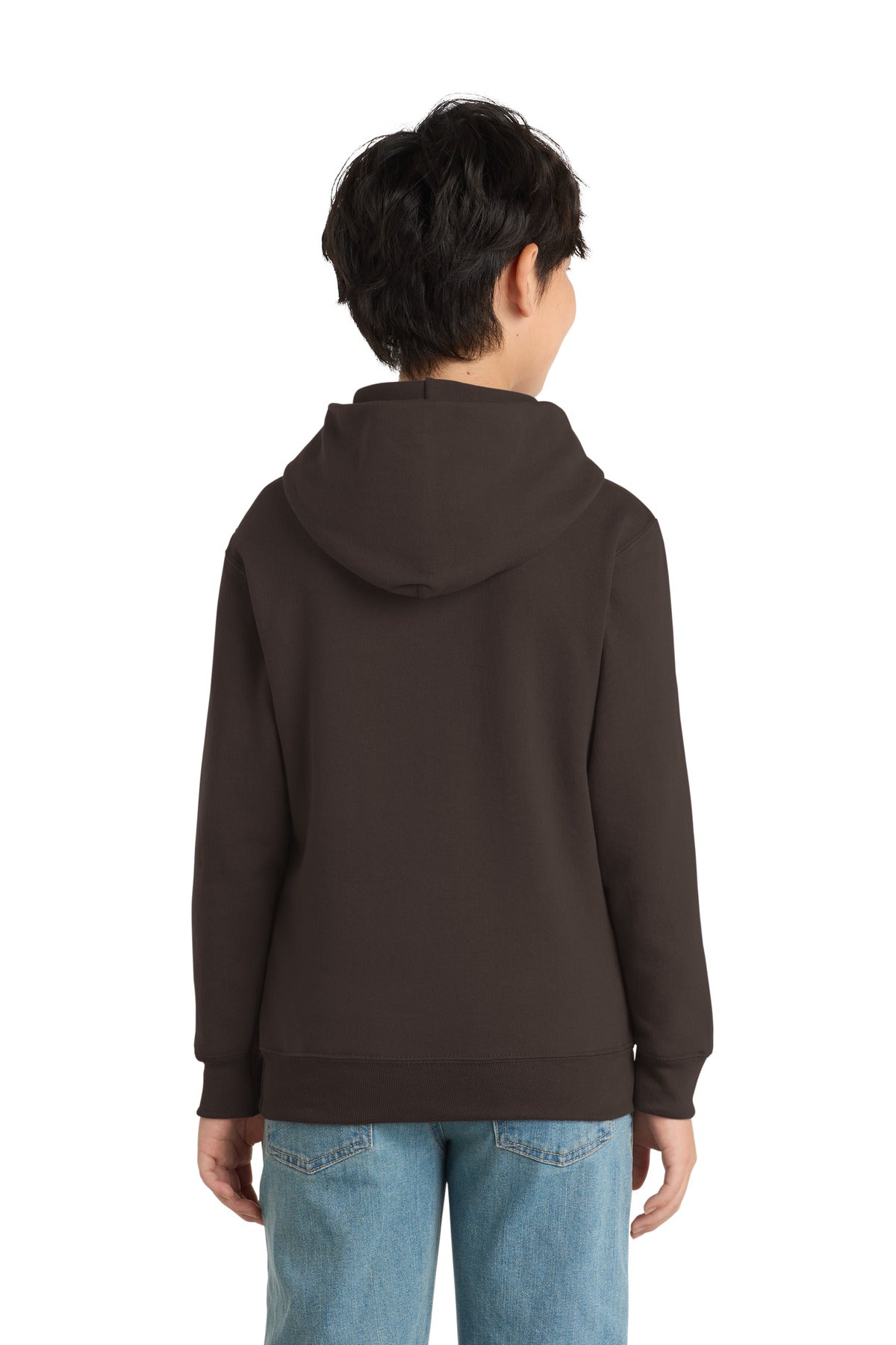 Dk Choc Brown Port & Co Youth Core Fleece Pullover Hooded Sweatshirt. PC90YH