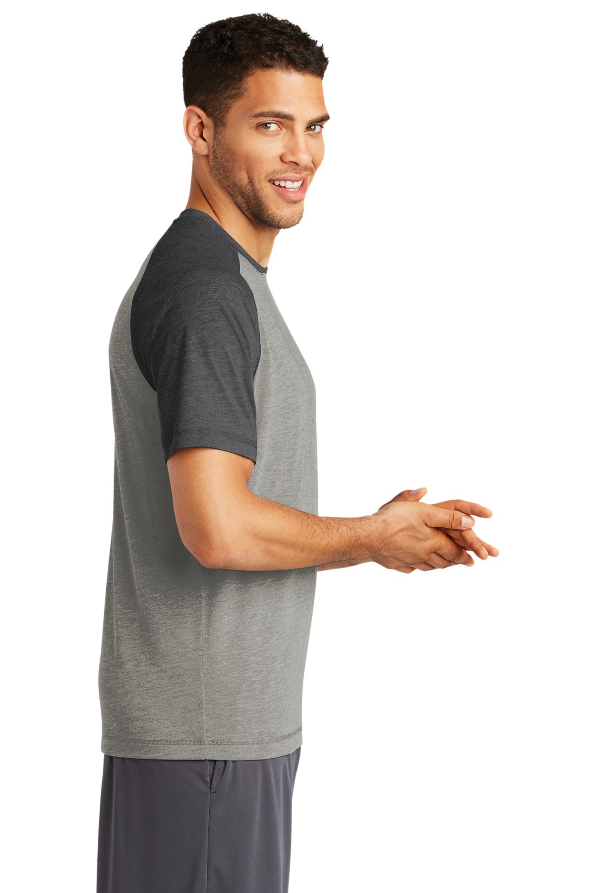 Dk Gry He/LGH Sport-Tek PosiCharge Tri-Blend Wicking Raglan Tee. ST400