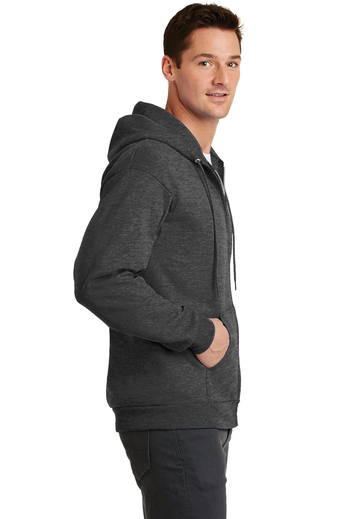 Dk Hthr Grey Port & Co Core Fleece Full-Zip Hooded Sweatshirt. PC78ZH