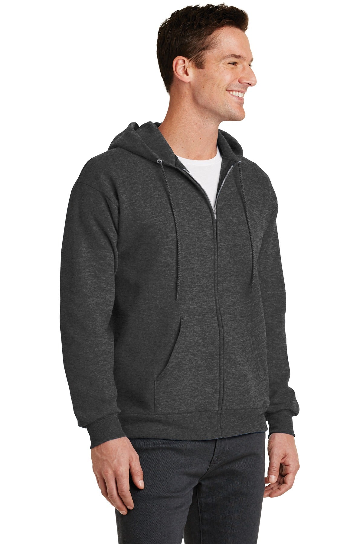 Dk Hthr Grey Port & Co Core Fleece Full-Zip Hooded Sweatshirt. PC78ZH
