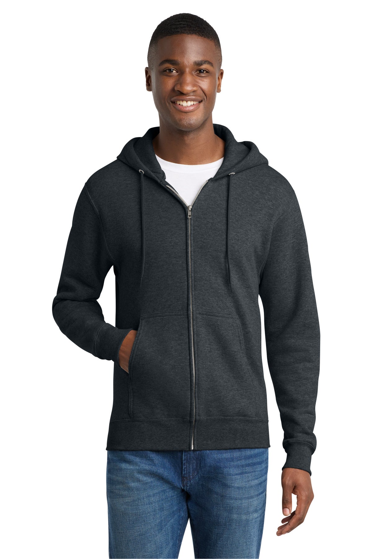 Dk Hthr Grey Port & Co Core Fleece Full-Zip Hooded Sweatshirt. PC78ZH