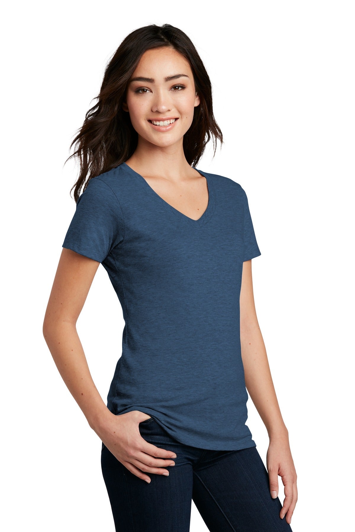 Dp Royal Fleck District Women's Perfect Blend CVC V-Neck Tee. DM1190L