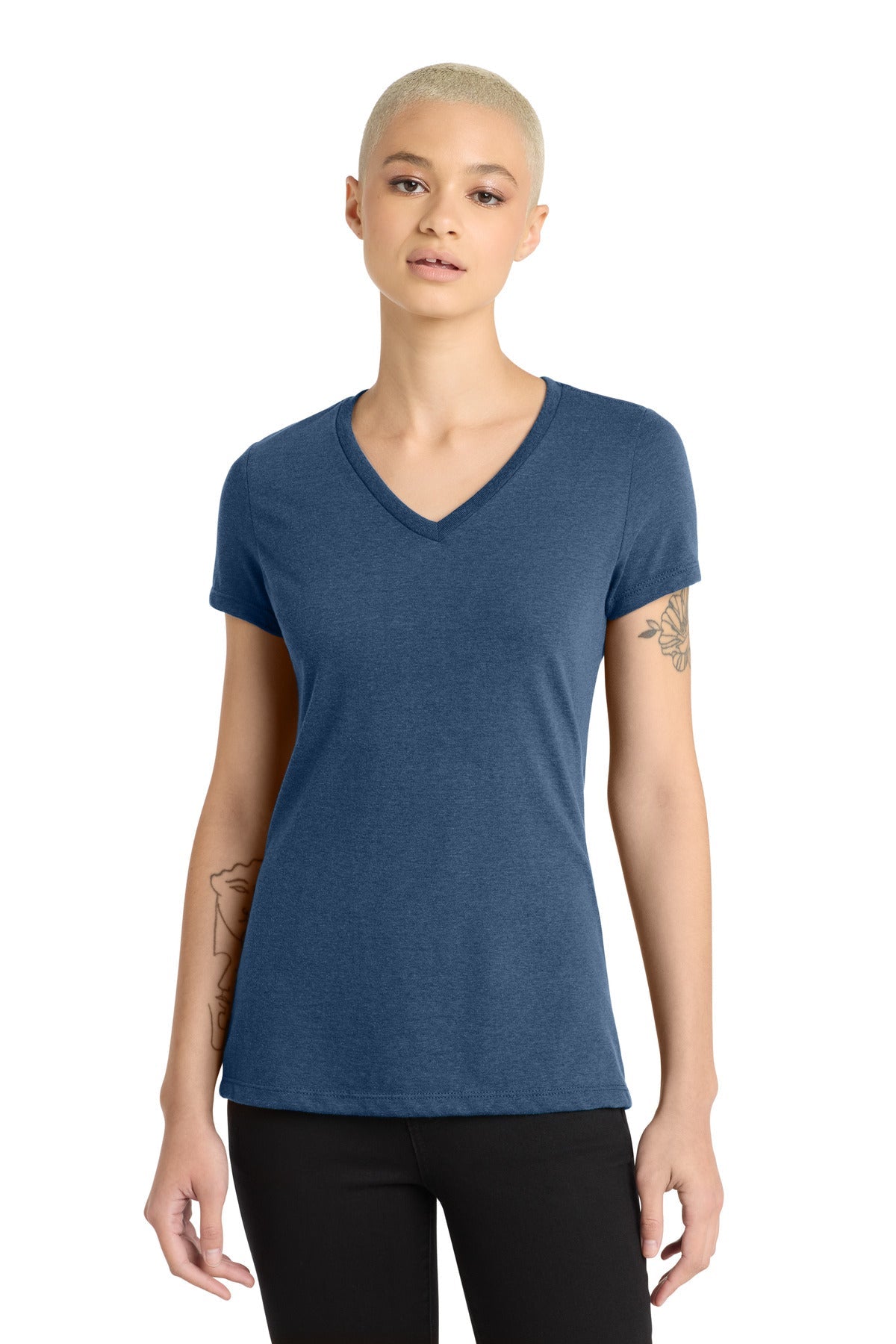 Dp Royal Fleck District Women's Perfect Blend CVC V-Neck Tee. DM1190L