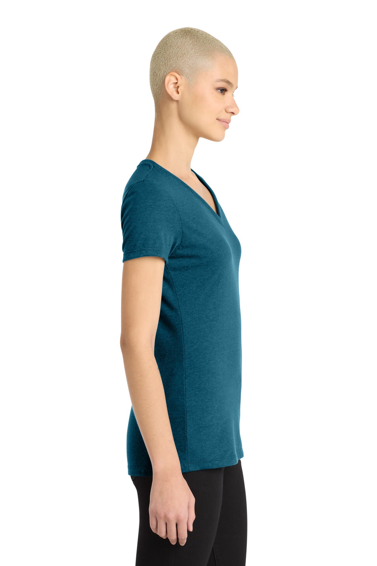 Dp Turqu Fleck District Women's Perfect Blend CVC V-Neck Tee. DM1190L