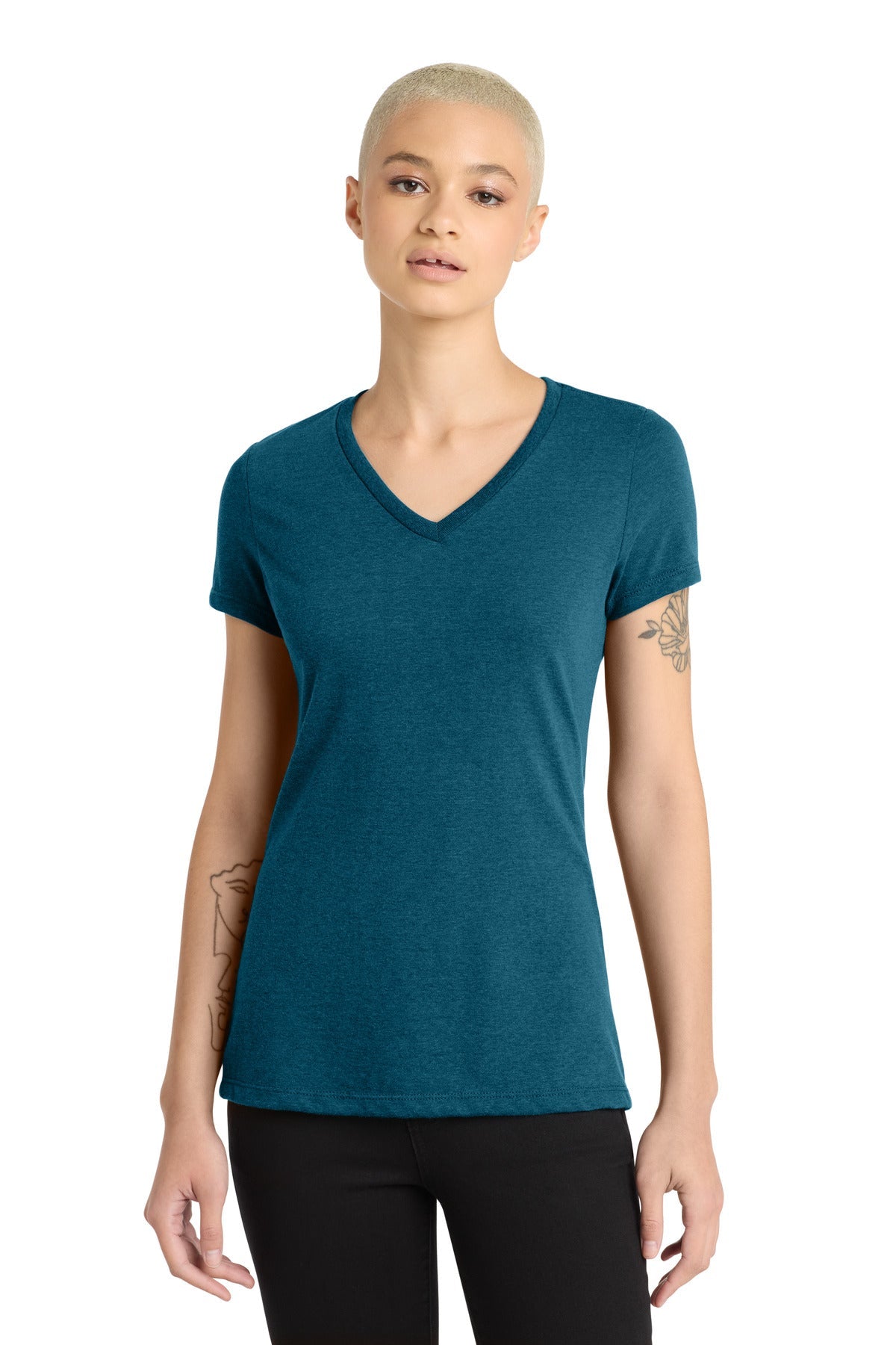 Dp Turqu Fleck District Women's Perfect Blend CVC V-Neck Tee. DM1190L