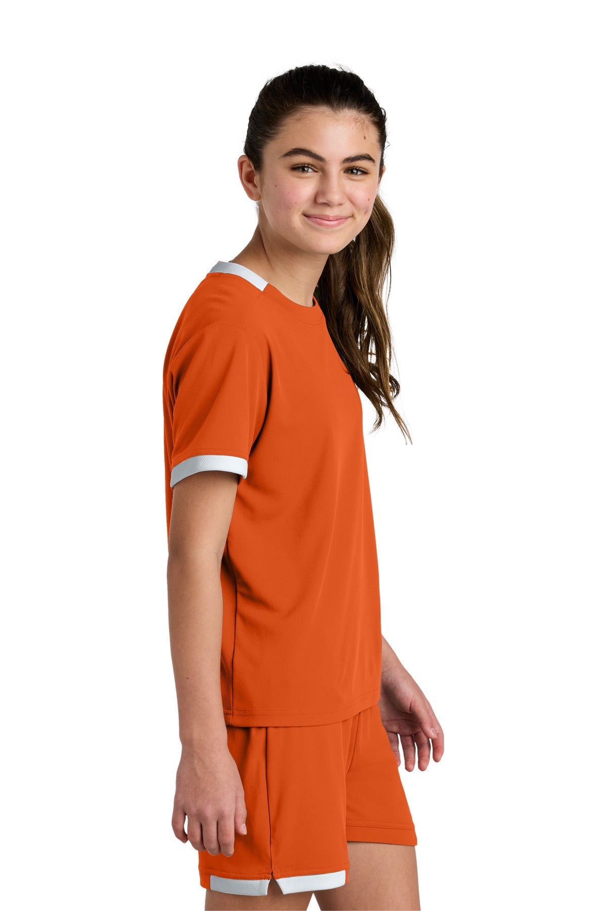 DpOr/White Sport-Tek Youth Club Short Sleeve Crew YST440
